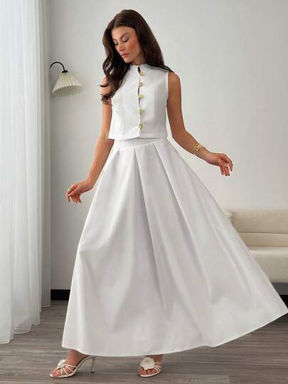 EURMUSE Women Two Pieces Vest And Skirt Suit Sets