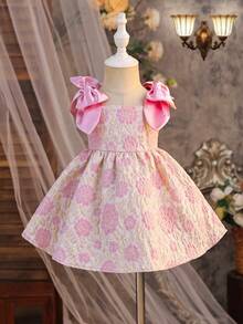 SHEIN Vestido de gasa de princesa con tirantes de lazo con estampado floral pequeño para niña bebé - Multicolor - Ver 1