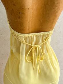 Soleia Women's Summer Vacation Solid Color Halter Backless Top And Shorts 2 Pieces Set - Yellow - View 7