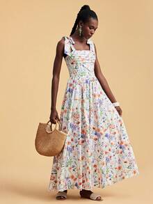 Travachic 女士碎花简约休闲无袖连衣裙，春夏穿搭，节日礼服，优雅派对礼服，海滩度假装，婚礼宾客礼服，正式毕业礼服，碎花连衣裙，女士职业装，节日礼服，复活节礼服，沙滩连衣裙，女士碎花连衣裙 - 藍色 - 查看 5