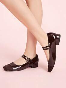 CUCCOO DOLLMOD Women's Fashion Wine Red Mary Jane Short Chunky Heel Casual Daily Wear Office Work Party Commuting Pumps BURGUNDY Heels Pumps Spring Shoes Spring Break Easter For Christmas Valentine's Day - Coffee Brown Mirror - View 2