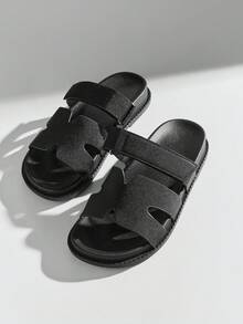 SHUZIA Giày sandal đế xuồng hở mũi H dành cho nữ - màu đen - Xem 2