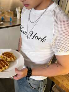 Manfinity Dauomo 休闲时尚男士字母印花插肩短袖T恤 - 杏色 - 查看 5