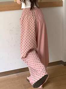DAZY Quần pajama dài dáng rộng in chấm bi dành cho nữ, thích hợp cho mùa xuân/hè. - Hồng - Xem 2