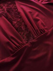 Viva Relle Đầm ren phối ren cổ tròn thanh lịch dành cho nữ, cổ chữ V và viền ren. - Màu Đỏ Sâu - Xem 7