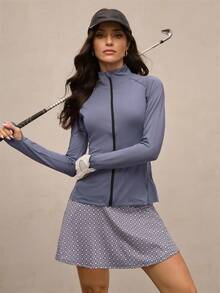 Activina Cazadora deportiva calentadora con cremallera con bolsillo oblicuo con agujero para el pulgar - Neblina azul - Ver 2