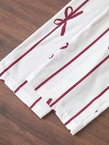 Elladie kids Young Girls Cute Ruffle Hem Asymmetrical Design & Bow Print Casual Pants Set - Burgundy - View 9