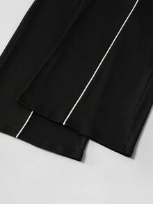 Franclia Women's Elegant White Flared Monochrome Casual Slim Straight Leg Pants - Black and White - View 6