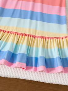SHEIN 少女休闲彩色条纹印花无袖连衣裙 - 彩色 - 查看 3