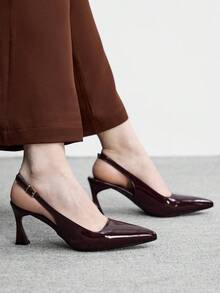 CUCCOO BIZCHIC 女鞋尖头细高跟鞋深红色时尚简约百搭日常通勤上班购物女高跟鞋露跟鞋女鞋 - 深紅色 - 查看 4