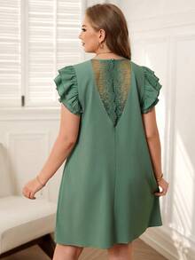 EMERY ROSE 大码女式春夏休闲双层短袖刺绣拼接绿色连衣裙 - 薄荷綠 - 查看 9