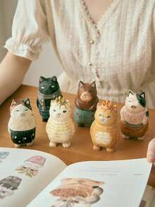 Madebyblanc Hand-Carved Cat Figurine, Exquisite Wooden Cat Statue - A Lifelike Mini Cat Sculpture Suitable For Home Desktop Decoration, Bookshelf Display, Adorable Gift For Animal Lovers, Collectible Artwork, Creative And Cute Cat Figurine Decoration For The Home, Suitable As A Birthday Gift (Handmade, Natural Wood Grain). - 1PC - View 5