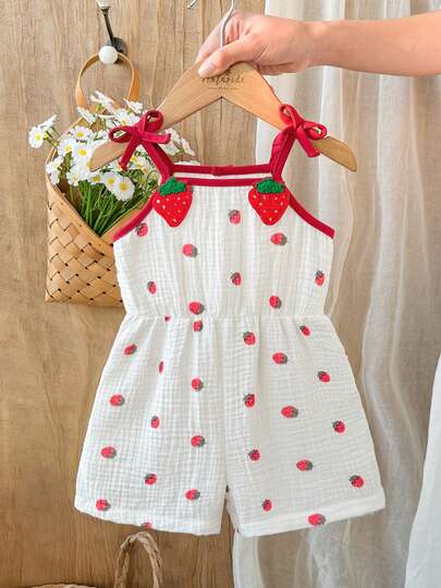 SHEIN Vintaside Kids 1pc Baby Girls' Rainbow Striped Knit Floral 3D Mesh Romper, Comfortable Soft Casual Versatile Holiday Daily Wear, Vibrant Cute Pink/Purple Summer New Arrival