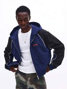 Áo khoác nỉ nam SUMWON kiểu dáng rộng rãi, có khóa kéo toàn thân và dây rút ở mũ, thiết kế phối màu, thích hợp cho mùa xuân và thu. - Nhiều màu - Xem 4