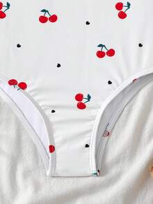 SHEIN Young Girl Cherry Blossom Print Swimsuit, Casual Vacation - Red and White - View 4