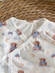 Loomiva Newborn Baby Boy/Girl Cartoon Bear Pattern Knit Soft Crew Neck Long Sleeve Top And Elastic Waist Long Pants 2-Piece Set - Blue - View 4