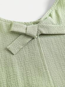 SHEIN 少女绿色无袖露脐上衣套装，后背蝴蝶结设计，休闲度假装，可爱宽松版型 - 綠色 - 查看 5