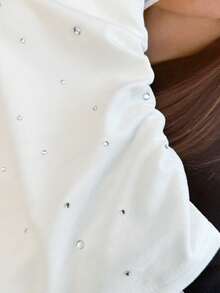 GlowEve 女士春夏新款水钻装饰修身性感抹胸上衣，适合日常穿着、派对和约会。 - 白色 - 查看 4