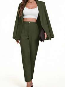 Aveloria Modichic Áo blazer dáng suông cổ bẻ, mở phía trước. - màu xanh lá - Xem 6