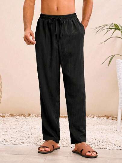 HIMLAND 男士梭织休闲宽松直筒纯色裤