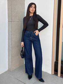 Hitanina 纯色圆领修身保暖长袖女式上衣，带保暖内衬 - 黑色 - 查看 6