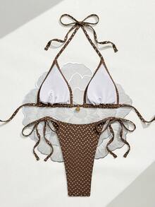 Swim Vcay 新款春夏闪亮金属波点侧系带露背比基尼套装，适合派对、下午茶、海滩、邮轮度假等场合。 - 彩色 - 查看 2