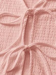 SHEIN LUNE 大码女式夏季休闲纯色系带衬衫 - 珊瑚粉 - 查看 3