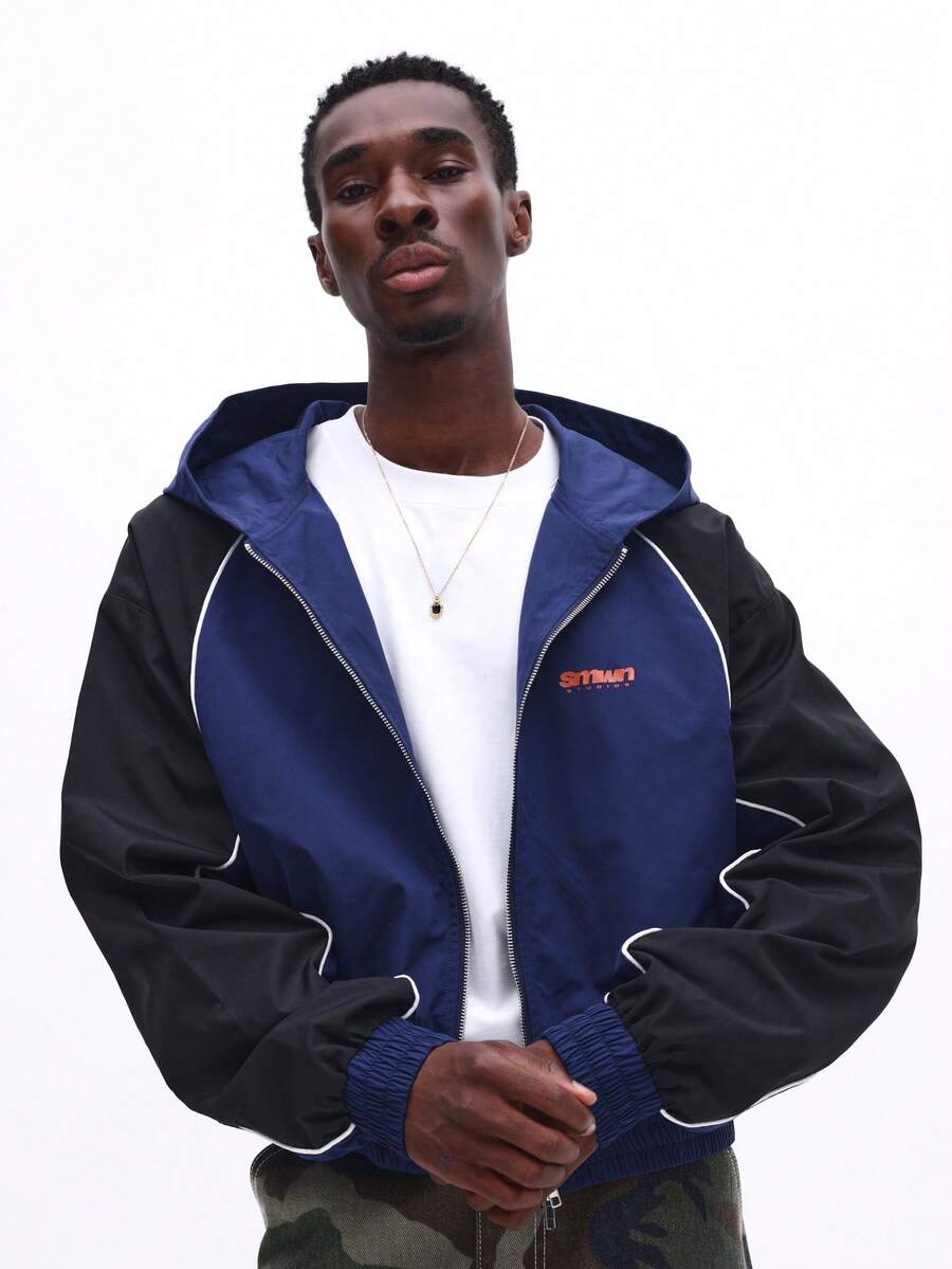 Áo khoác nỉ nam SUMWON kiểu dáng rộng rãi, có khóa kéo toàn thân và dây rút ở mũ, thiết kế phối màu, thích hợp cho mùa xuân và thu. - Nhiều màu - Xem 1