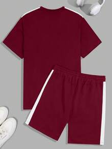 EURMUSE Men Cottonline Color Block Patched Regular T-Shirt Set - Burgundy - View 3