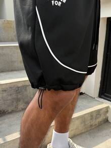 PAVTROS Young, Casual, Double Waistband, White Side Stripe, Printed Design Shorts - Black - View 4