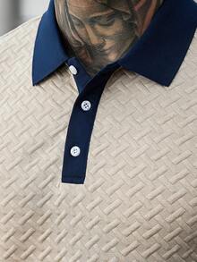 Manfinity CasualCool 男士纹理撞色短袖休闲通勤 Polo 衫，学院风图案 Polo 衫，男士纽扣针织 Polo 衫，男士 Polo 衫，男士高尔夫球衫，男士针织衫，适合日常休闲、周末旅行、远足、轻松的工作环境，可作为男友/丈夫礼物、周年纪念/生日礼物、派对、暑假、假日、婚礼等场合穿着。 - 卡其色 - 查看 7