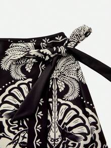 Swim Oasis Traje de baño de una pieza con volantes, estampado tropical, atar al frente para mujer, ideal para vacaciones de verano en la playa - Blanco y Negro - Ver 4