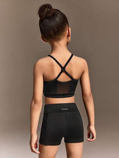 Conjunto de ropa deportiva sin mangas y pantalones cortos para niñas, ropa deportiva de moda y casual adecuada para movimientos al aire libre de larga distancia