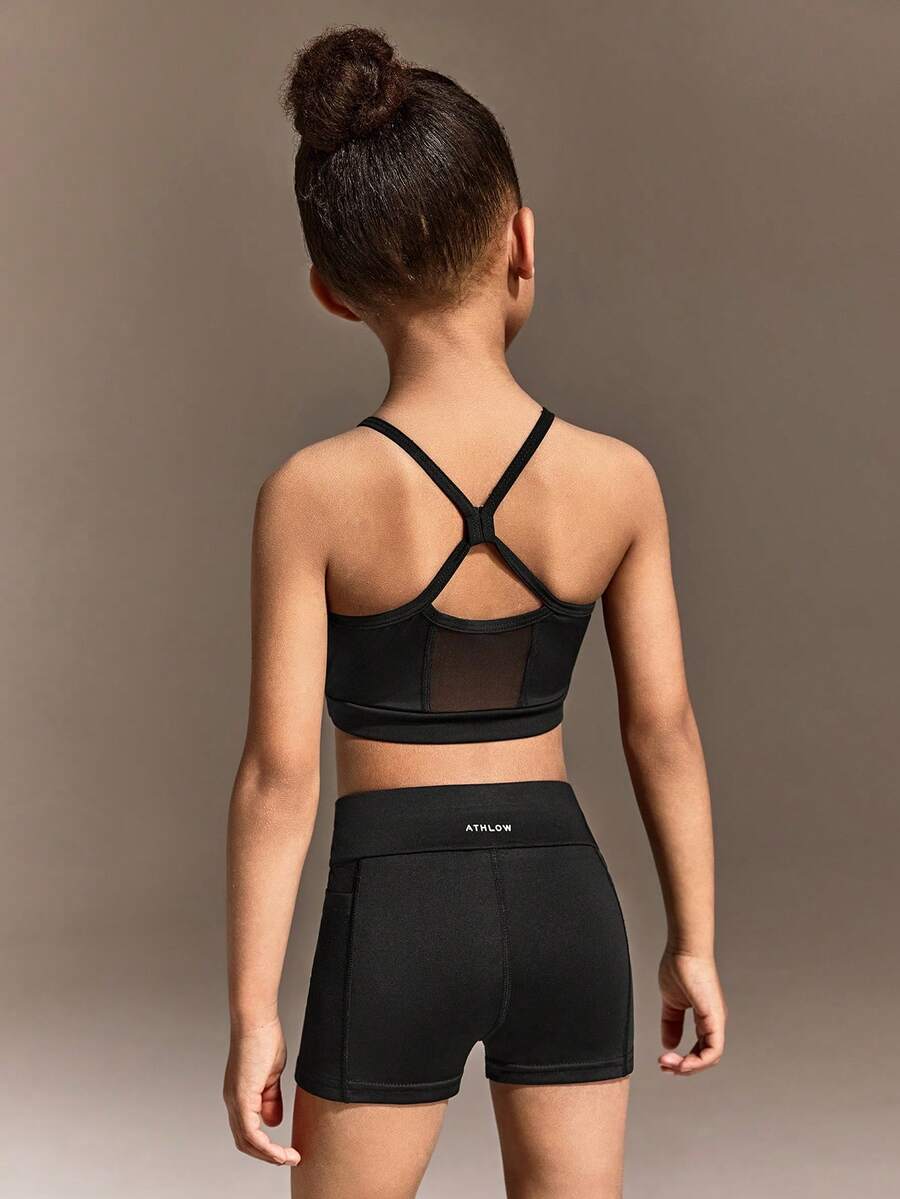 女童无袖短裤运动套装，时尚休闲运动服，适合户外长途运动 - 藍色 - 查看 1