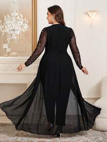 Ellevyn Bộ jumpsuit dài tay cổ chữ V dáng thanh lịch dành cho người có thân hình đầy đặn, phối lưới. - màu đen - Xem 3