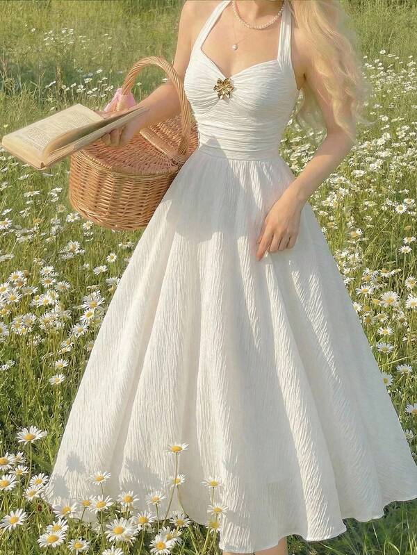 SHEIN MOD 大码女式提花面料露背吊带连衣裙