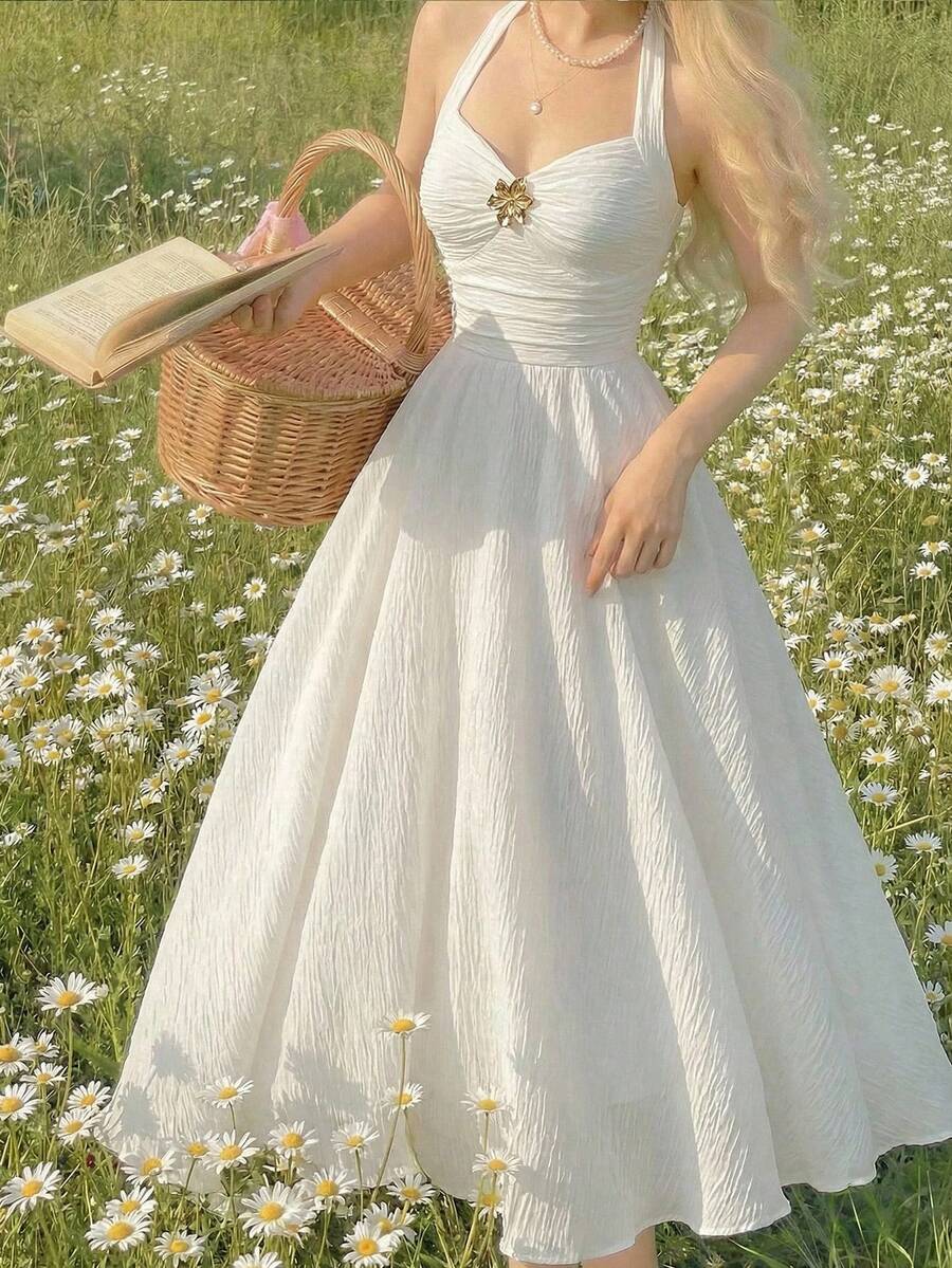 SHEIN MOD 大码女式提花面料露背吊带连衣裙