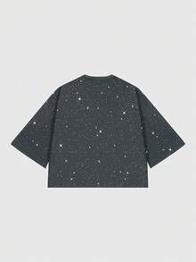 ROMWE MEN Men's Loose Fit Glitter Sequin Embellished 3/4 Sleeve T-Shirt - Grey - View 3