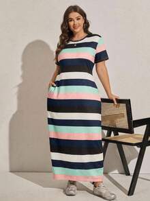 Comfylo 夏季加大码女式豹纹中长连衣裙 - 彩色 - 查看 5