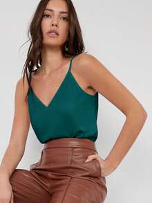 SHEIN BIZwear 新款春夏可调节吊带V领背心，百搭设计，适合办公室、社交场合，Y2K风格 - 黑色 - 查看 5