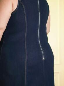 Pretty and Ole 大码女式四季皆宜优雅蓝色修身牛仔连衣裙，非常适合新年装扮，尽显老钱风范。 - 藍色 - 查看 3