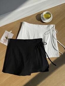 Comfortcana 2件套加大码纯色侧系带拉链休闲度假舒适短裤套装，春夏款 - 彩色 - 查看 5