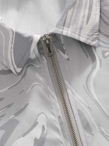 STYNVO Men's Marble Pattern Short Sleeve Zip Collar Casual Shirt Crop Men S Shirt Silver Men Shirt Reflective Shirt Abstract Men Summer Shirt Men S Mesh Vacation Shirt - White - View 7