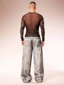 FeverCity Camiseta de manga larga de cuello redondo transparente y ajustada de moda y sexy para hombres - Multicolor - Ver 7