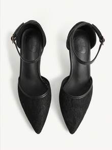 CUCCOO CHICEST Women Shoes Pointed Medium High Heel Black Lace Ankle Strap Hollow Women's High Heel Shoes Fashion Elegance Sexy Wedding Party Hollow Women's Shoes - Black - View 2