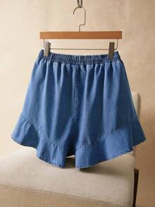 Elaquor Celana Pendek Denim Kasual Berkerut Ukuran Besar, Celana Pendek Denim Musim Panas - Light Wash - View 2