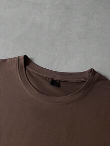 PAVTROS Hombres Camiseta de hombros caídos con estampado de expresión - Café integral - Ver 6