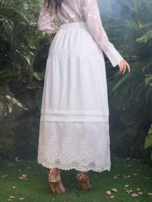 Lacomfia Women's French Casual Loose Lace Embroidery Patchwork White Skirt - White - View 2