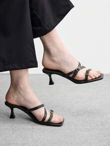 CUCCOO BIZCHIC Temperament Elegant Slippers Women's Word With High Heels Spring And Summer New Simple Fashion Women's Versatile Open-Toed Stiletto Sandals - Black - View 1