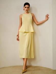 ZEYLAH 荷叶边撞色褶饰连衣裙 - 黃色 - 查看 6